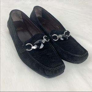 Stuart Weitzman Black Jewel Suede Loafers
